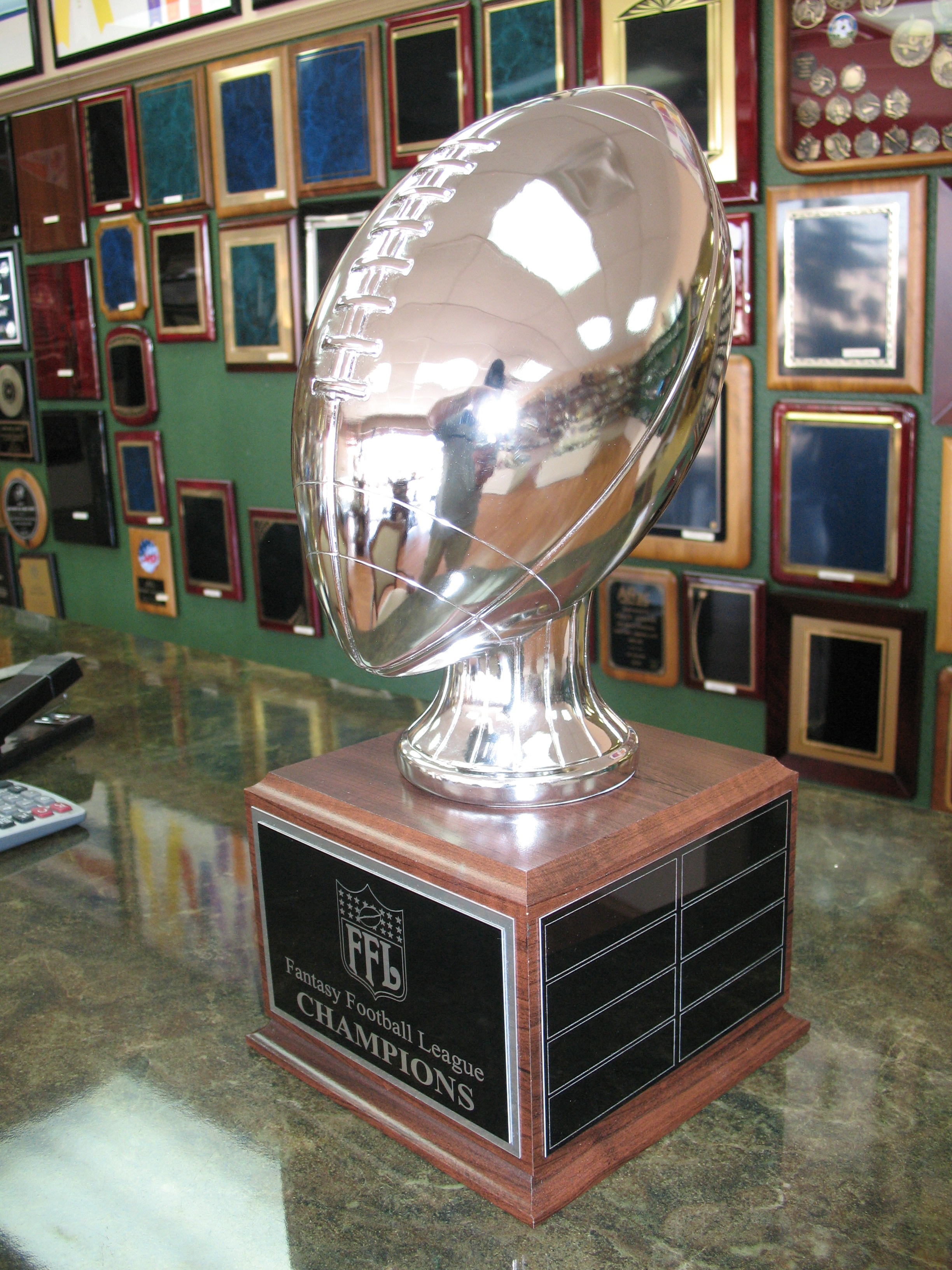 16&quot; Tall Silver Plated Fantasy Football Traveling Trophy - Best
