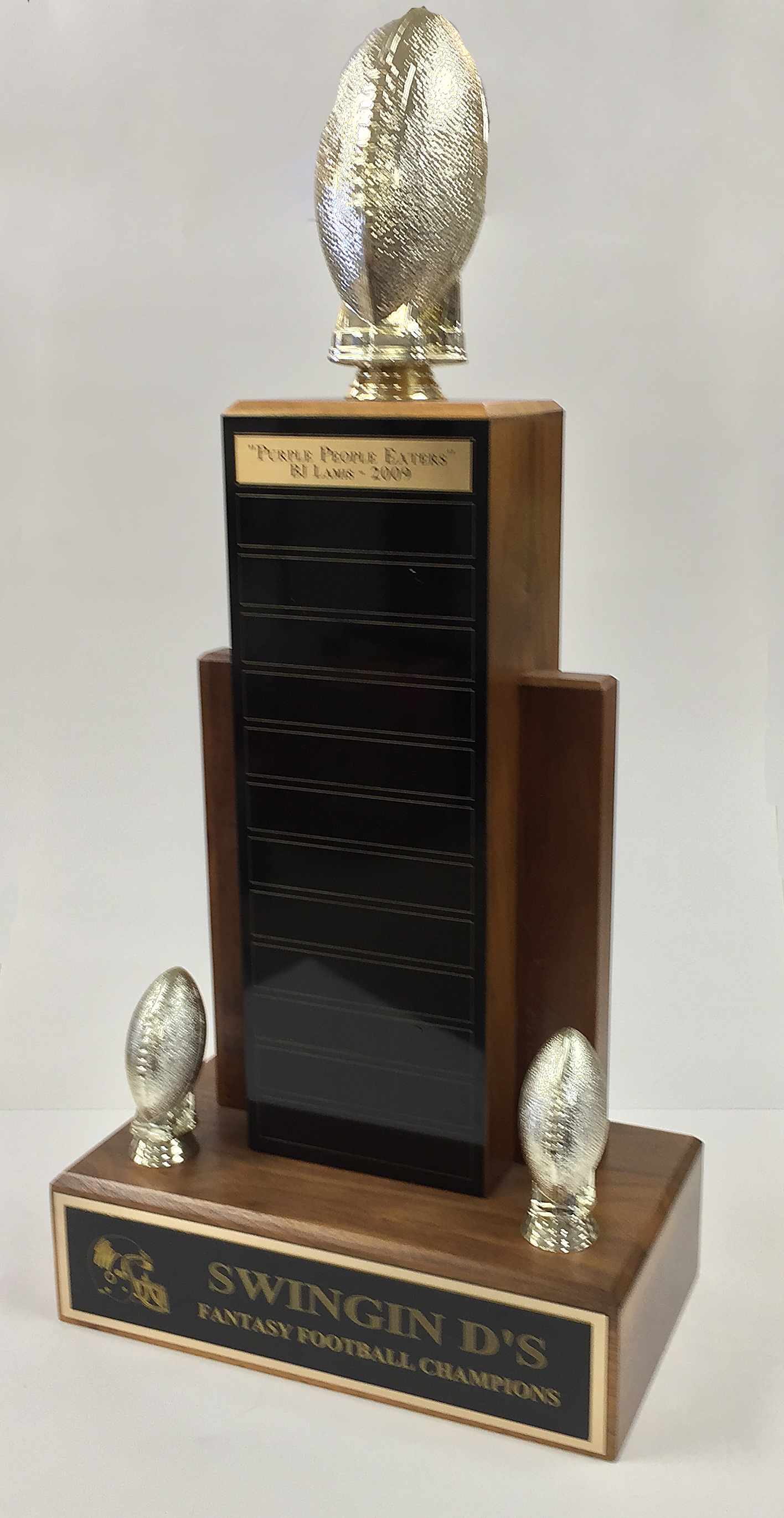 Solid Walnut Fantasy Football Trophy with Gold Resin Football Figures -  Best Trophies and Awards