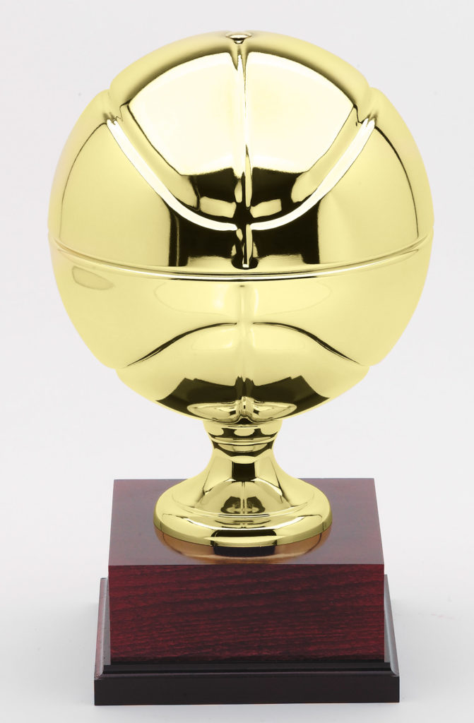 16.5" Tall Plated Brass Basketball Mounted on Wood Base - Best Trophies