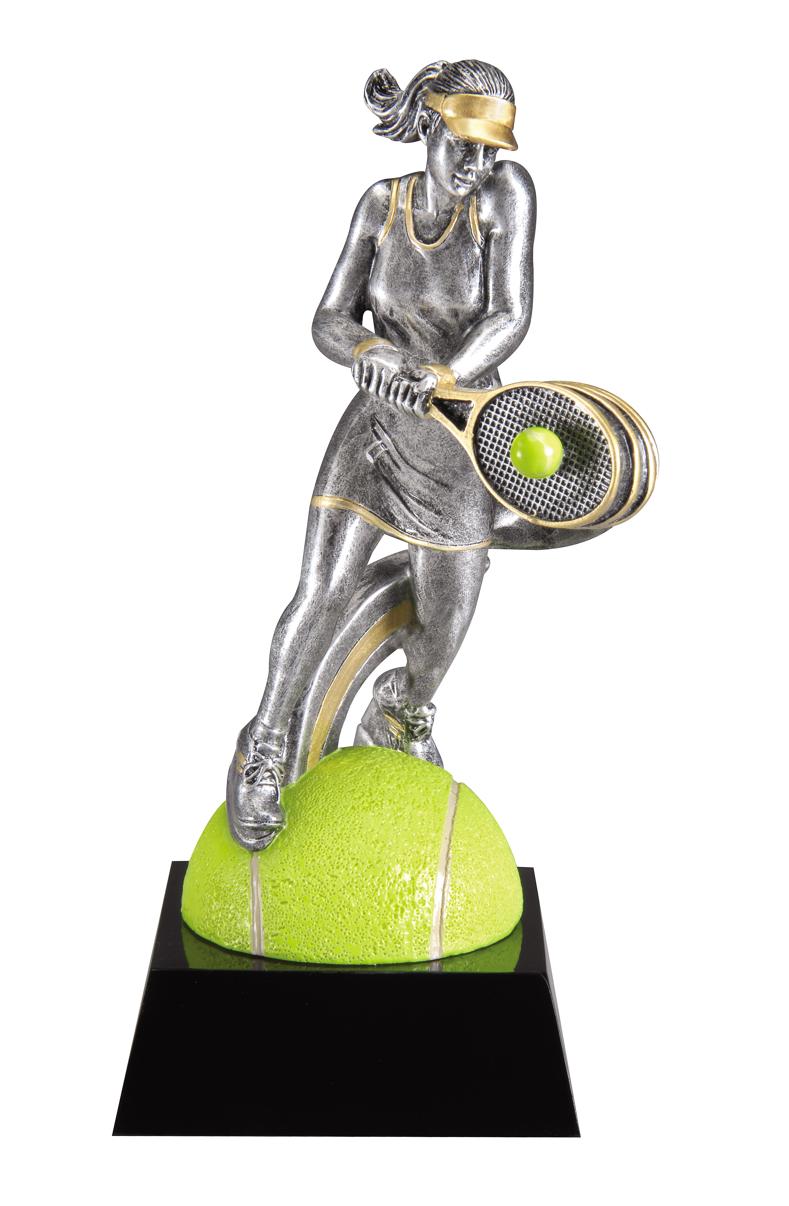 Tennis trophy New Design with engraving female approx antique gold 6" tall 