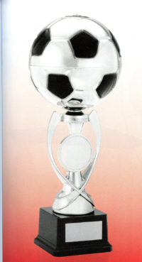 Silver Soccer Ball Trophy on black base